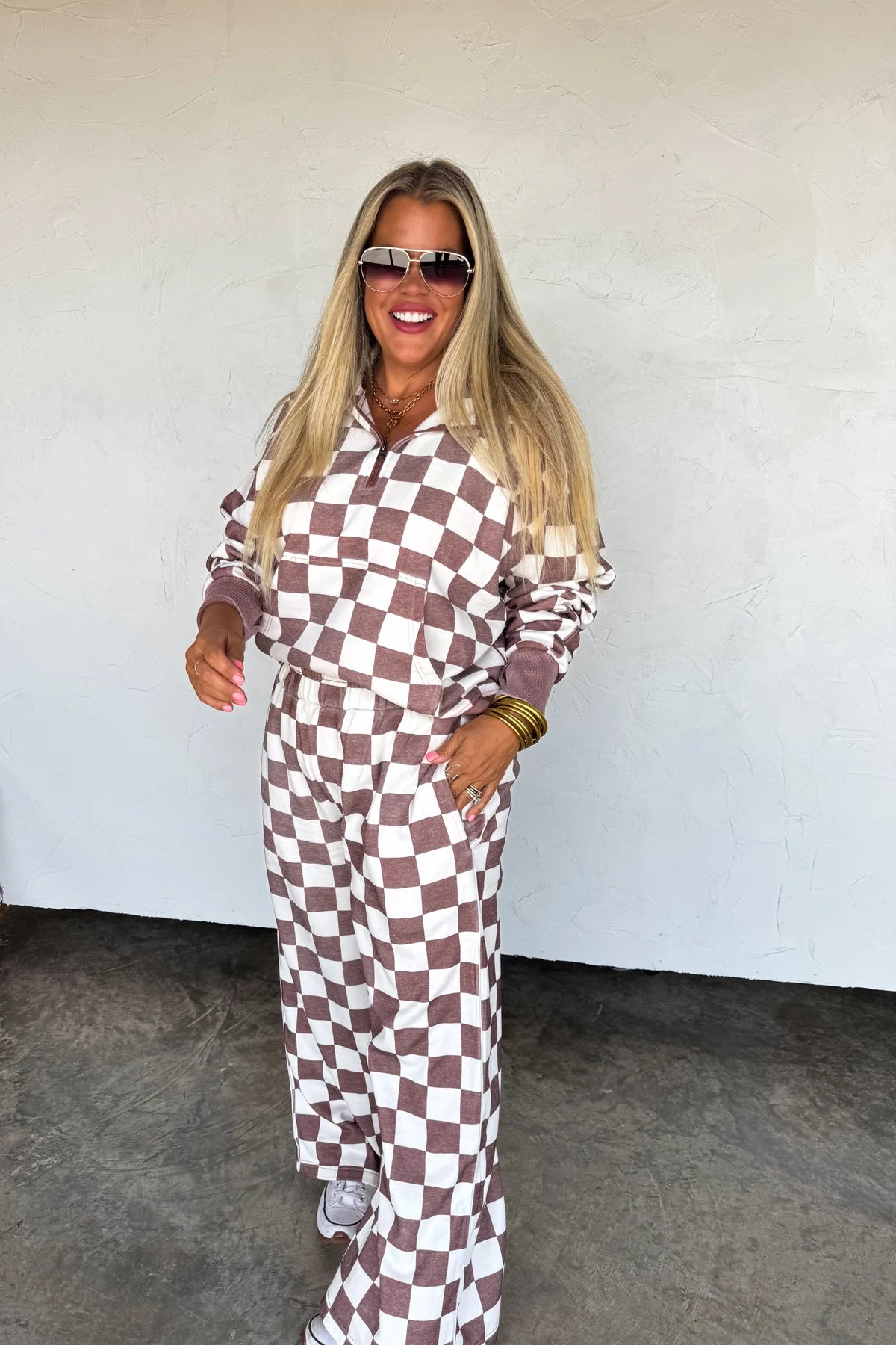 Drift Away Wide Leg Sweats- Brown Checkered