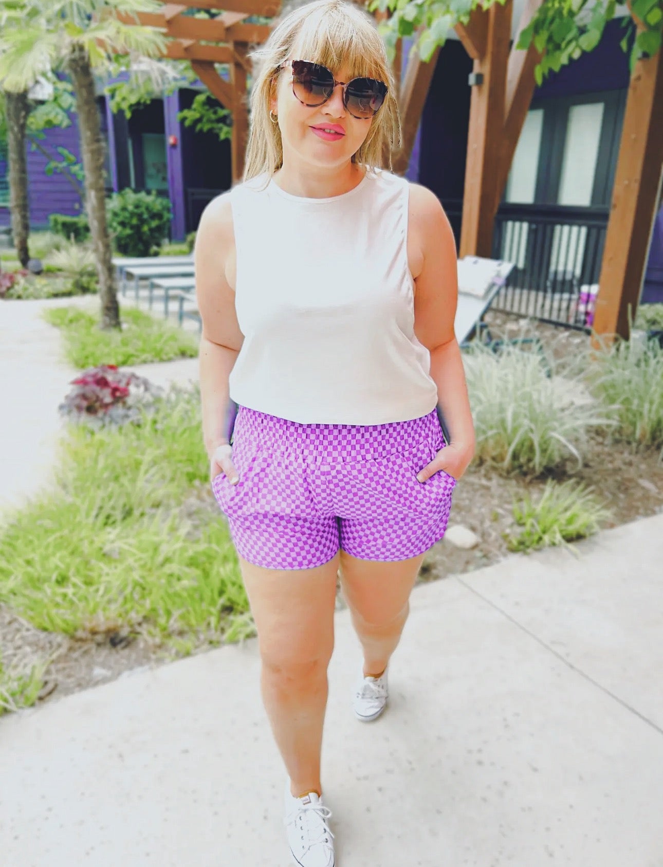 Summer Checkered Shorts (Purple or Tan)