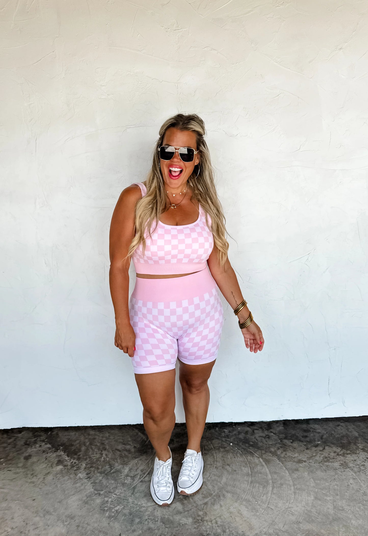 Bombshell Checkered Biker/Bra Set (4 colors)