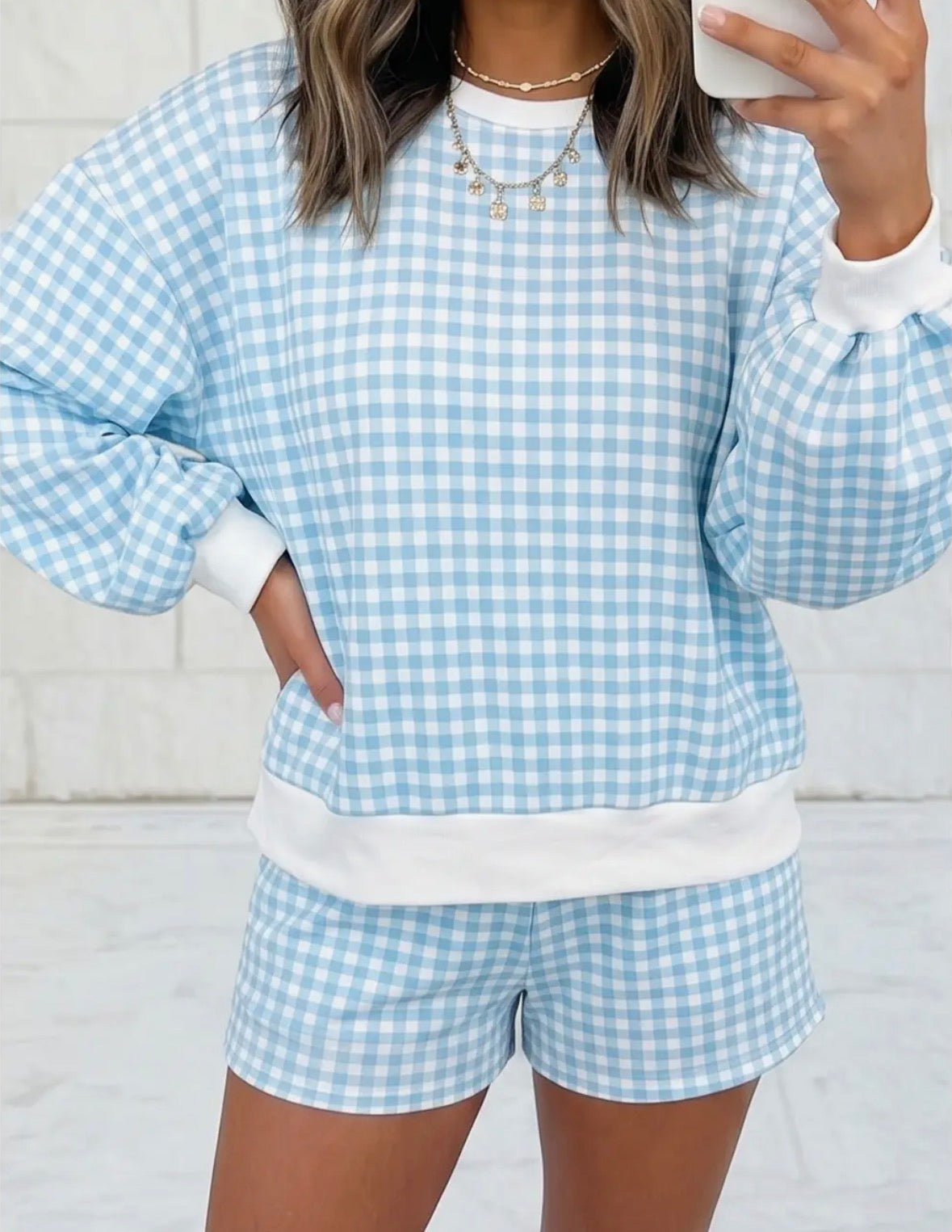 Gingham lounge wear set
