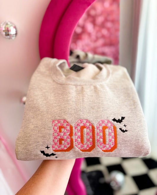 Halloween Checkered “BOO” Crewneck