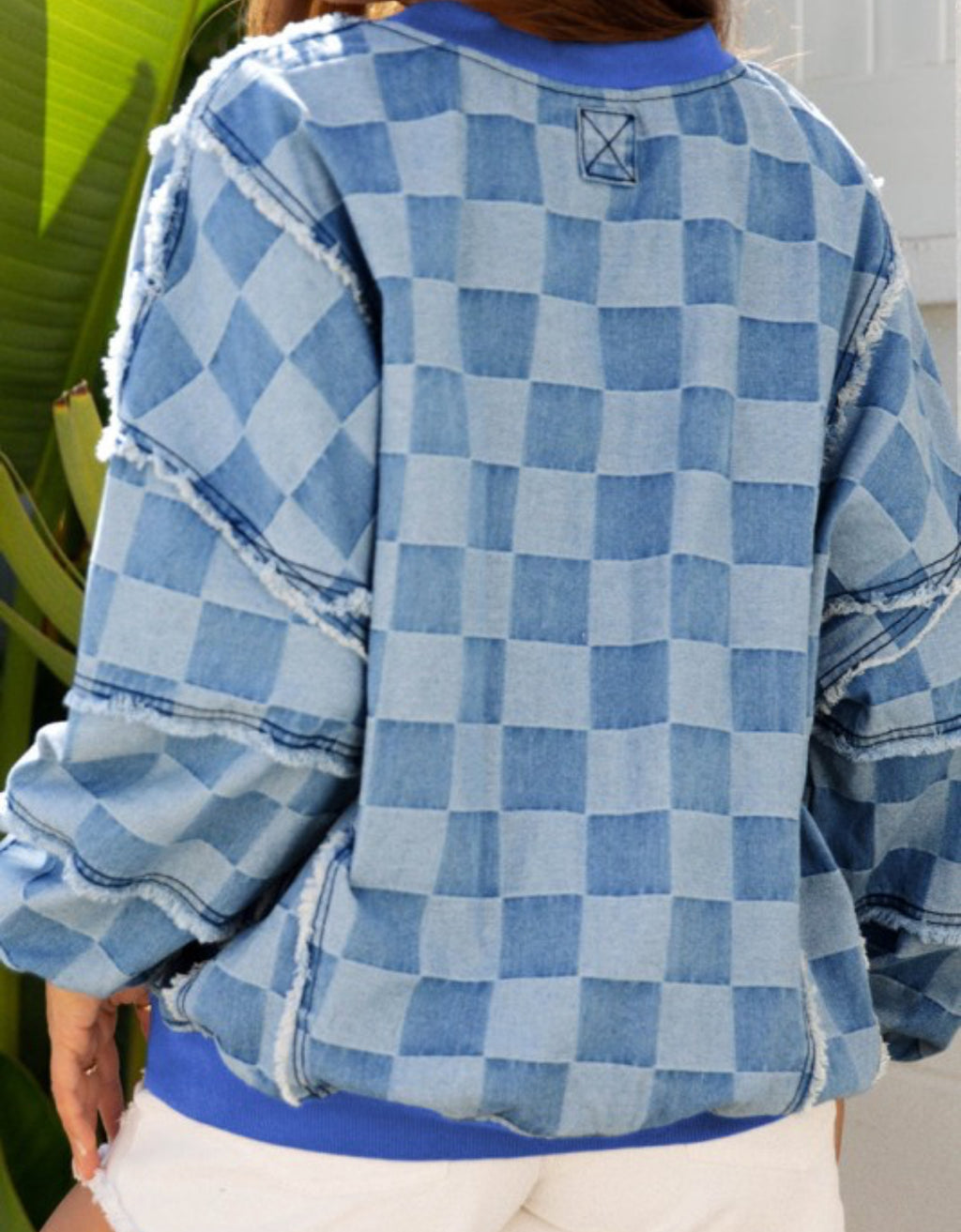 Denim checkered crewneck
