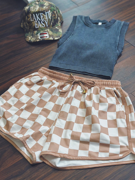 Comfy Tan Checkered Shorts