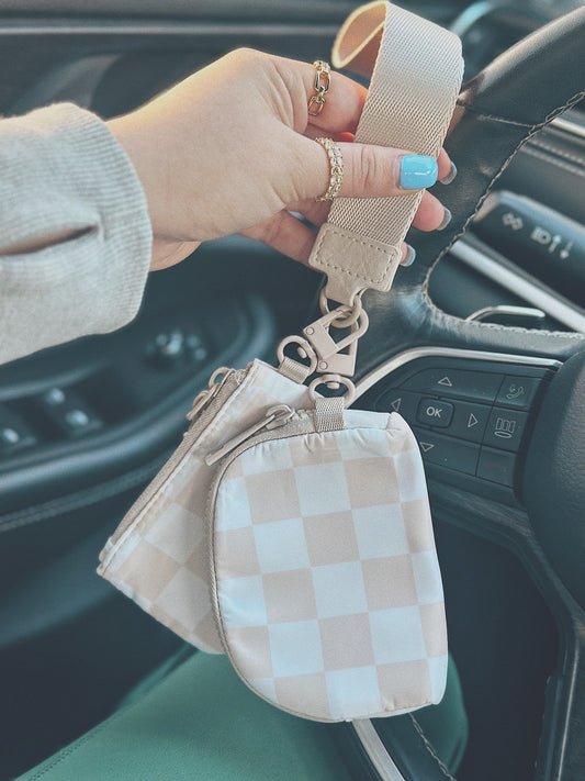 Double Pouch Wristlet - Neutral Checkered