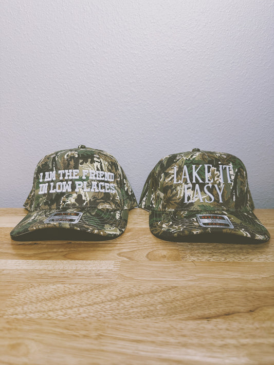 “Lake It Easy” Camo Trucker Hat