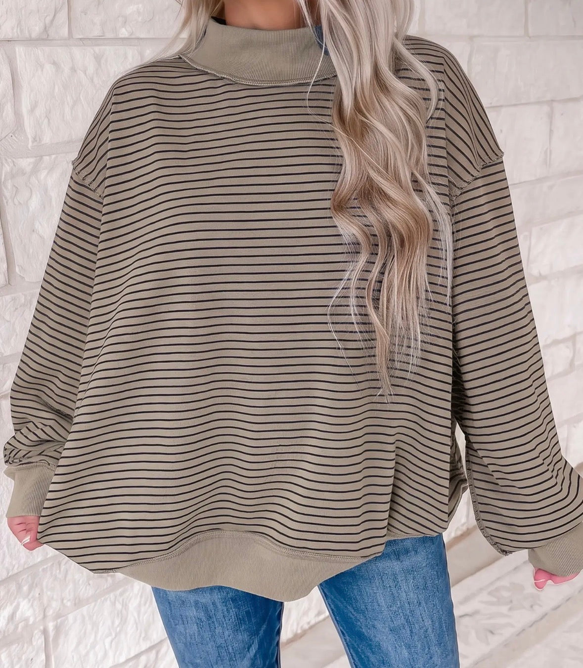 Brown & Black Striped Mockneck