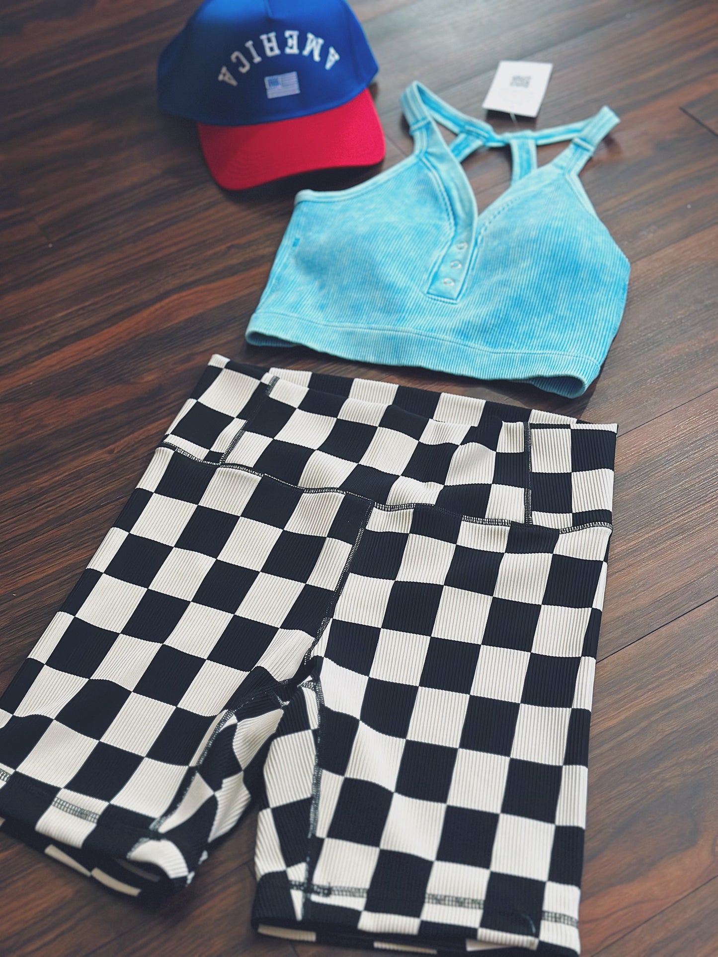 For the MILFs- Ribbed Checkered Biker Shorts