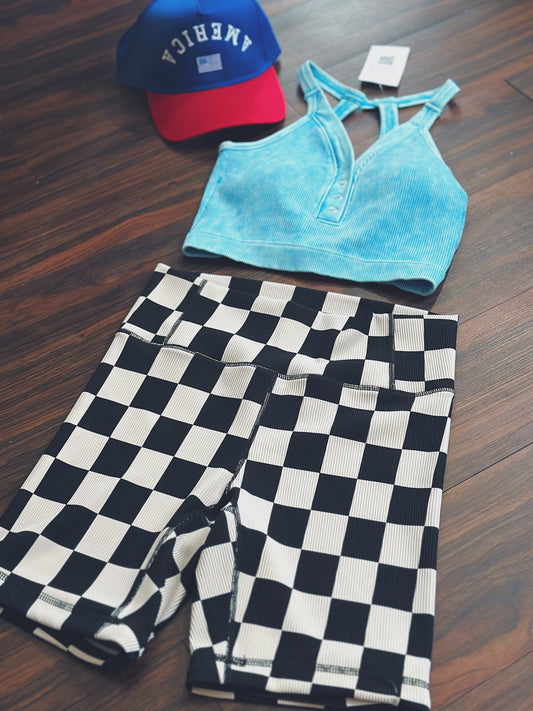 For the MILFs- Ribbed Checkered Biker Shorts