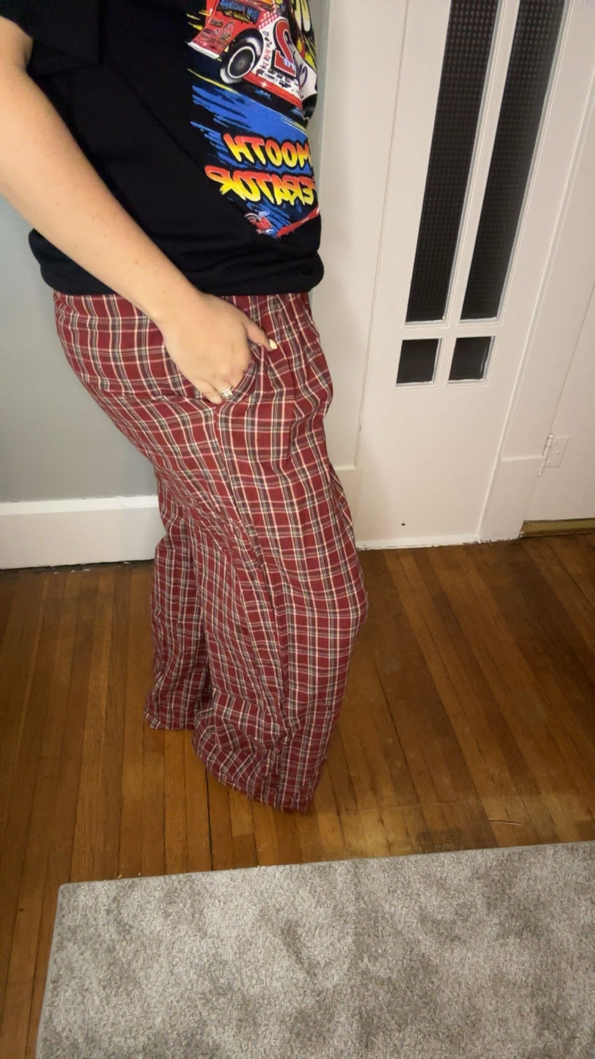 Red gingham elastic waist pants