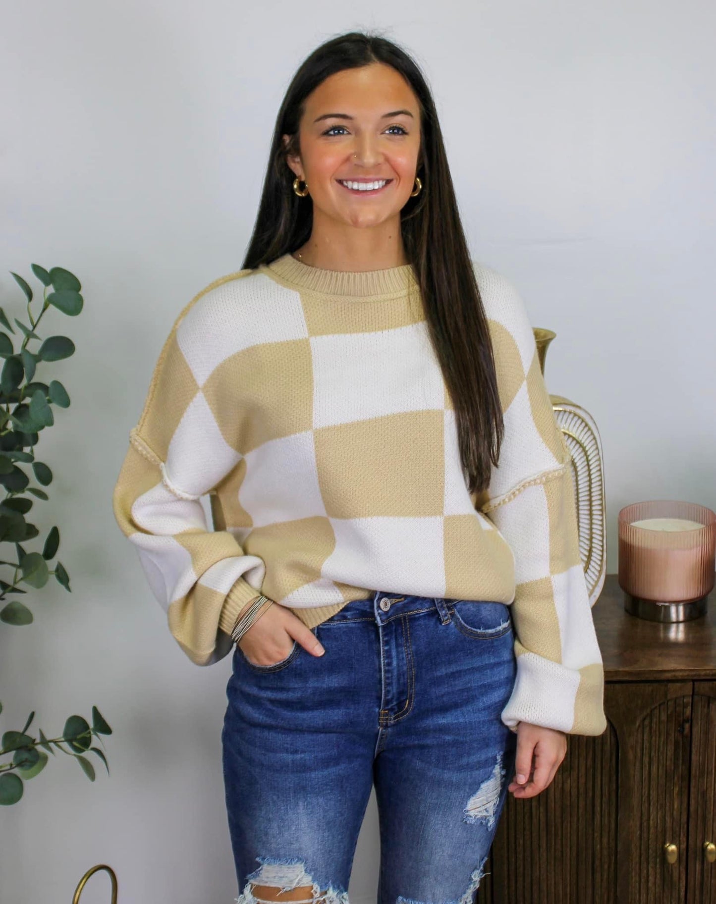 Comfy Checkered Sweater (3 Color Options)