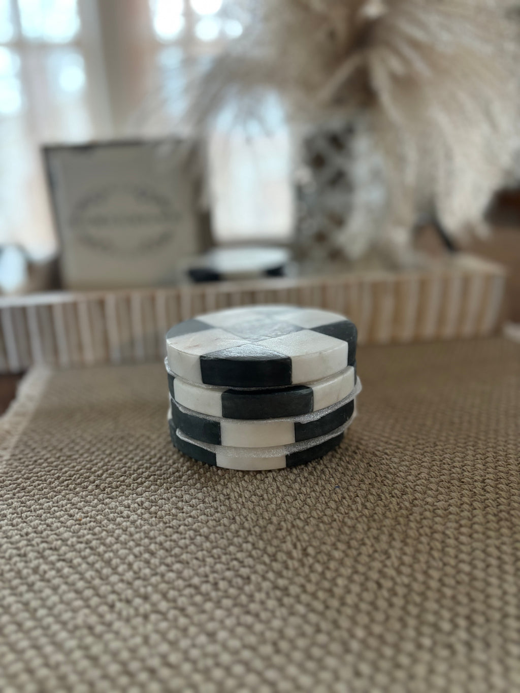 Stone Circle checked coasters