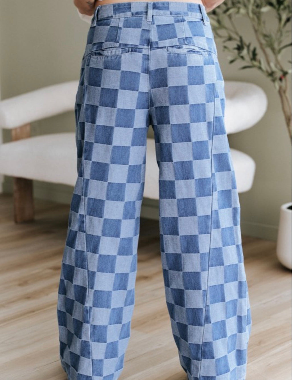 Checkered Denim Jeans