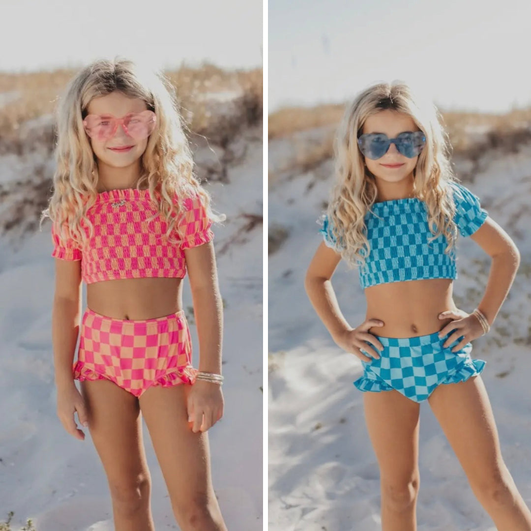 Kids Checkered Smock Ruffle Swim