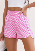 Pink Plaid High Waisted Shorts