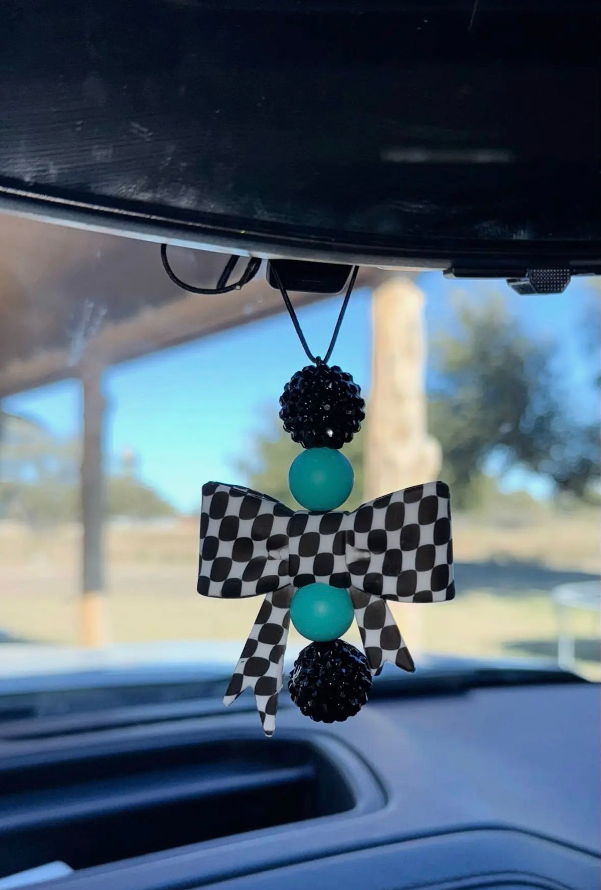 Checkered Bow Car Charm