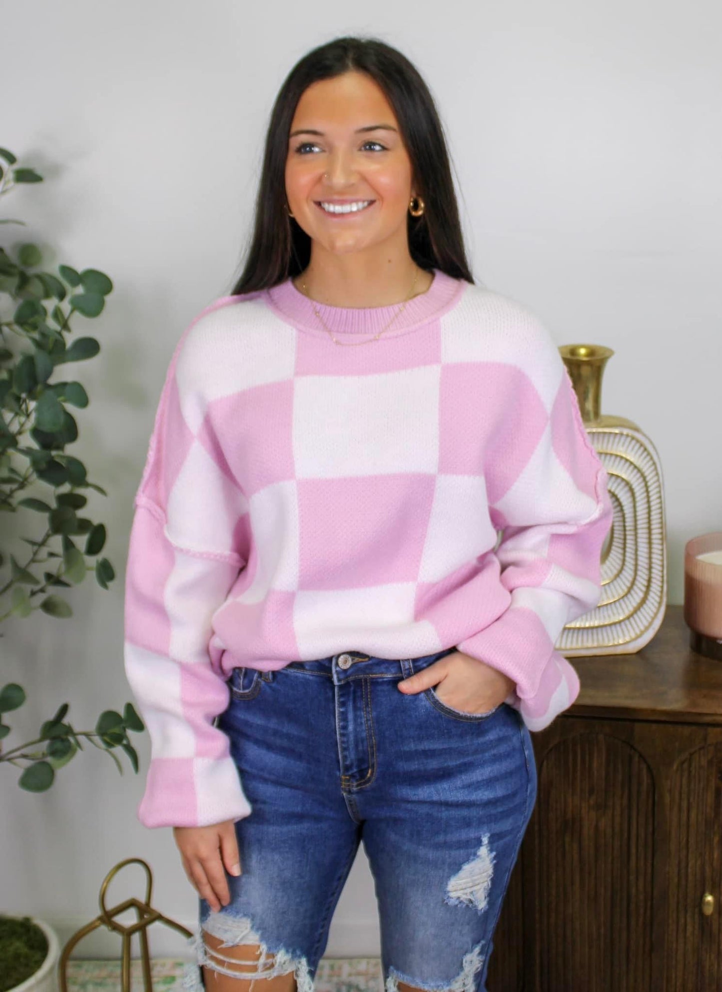 Comfy Checkered Sweater (3 Color Options)