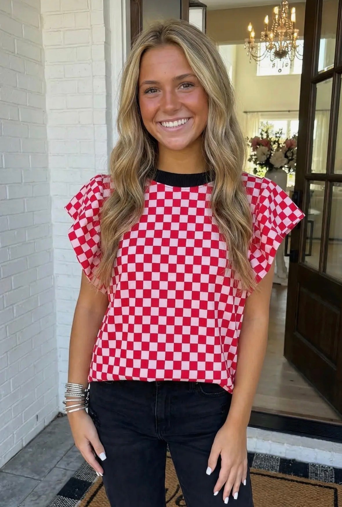 Red Checked Blouse