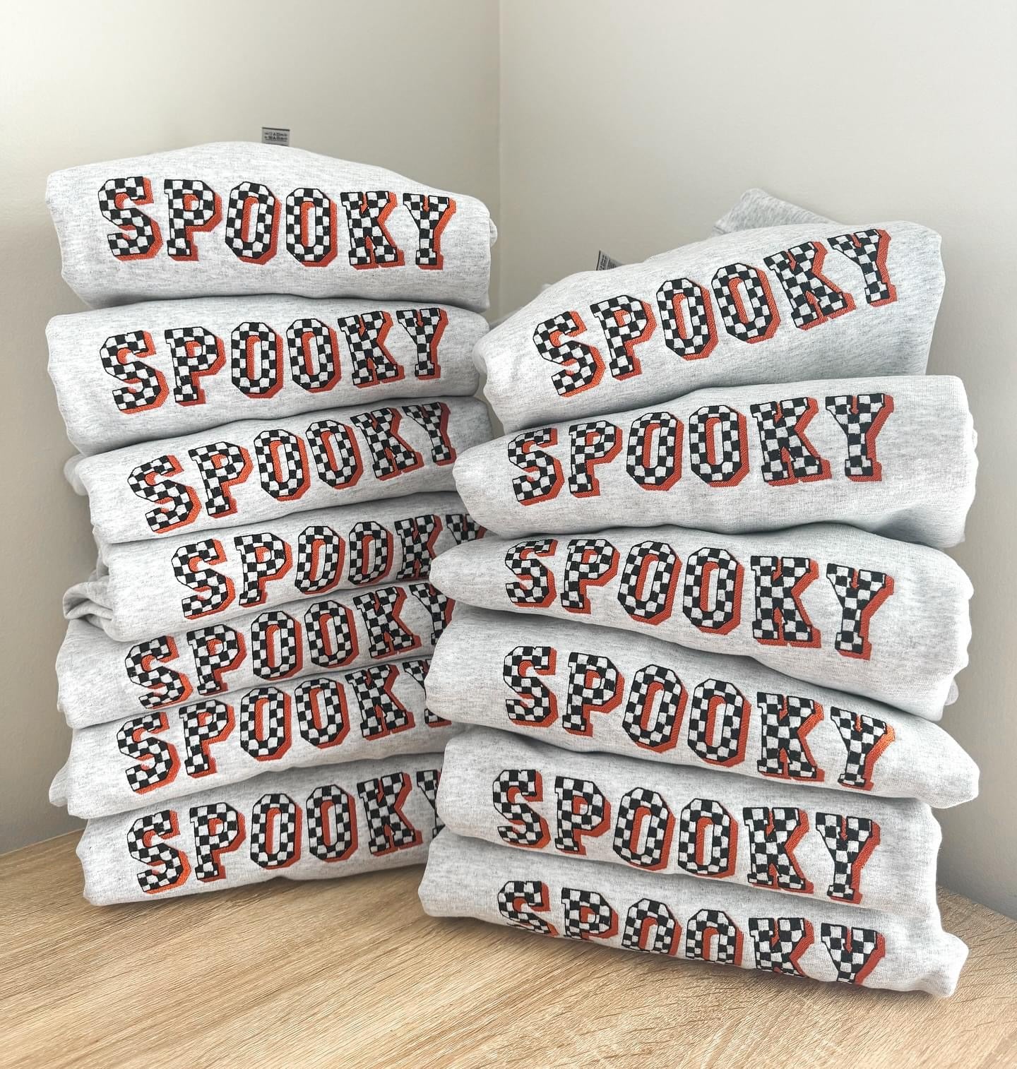 Checkered “Spooky” Embroidered Crewneck