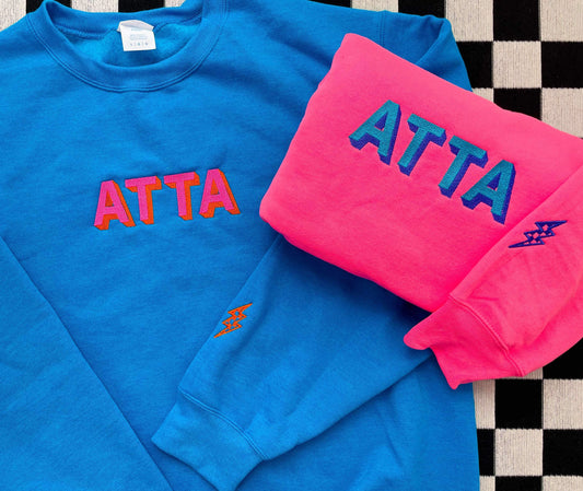 Neon Embroidered ATTA Brand Crewnecks