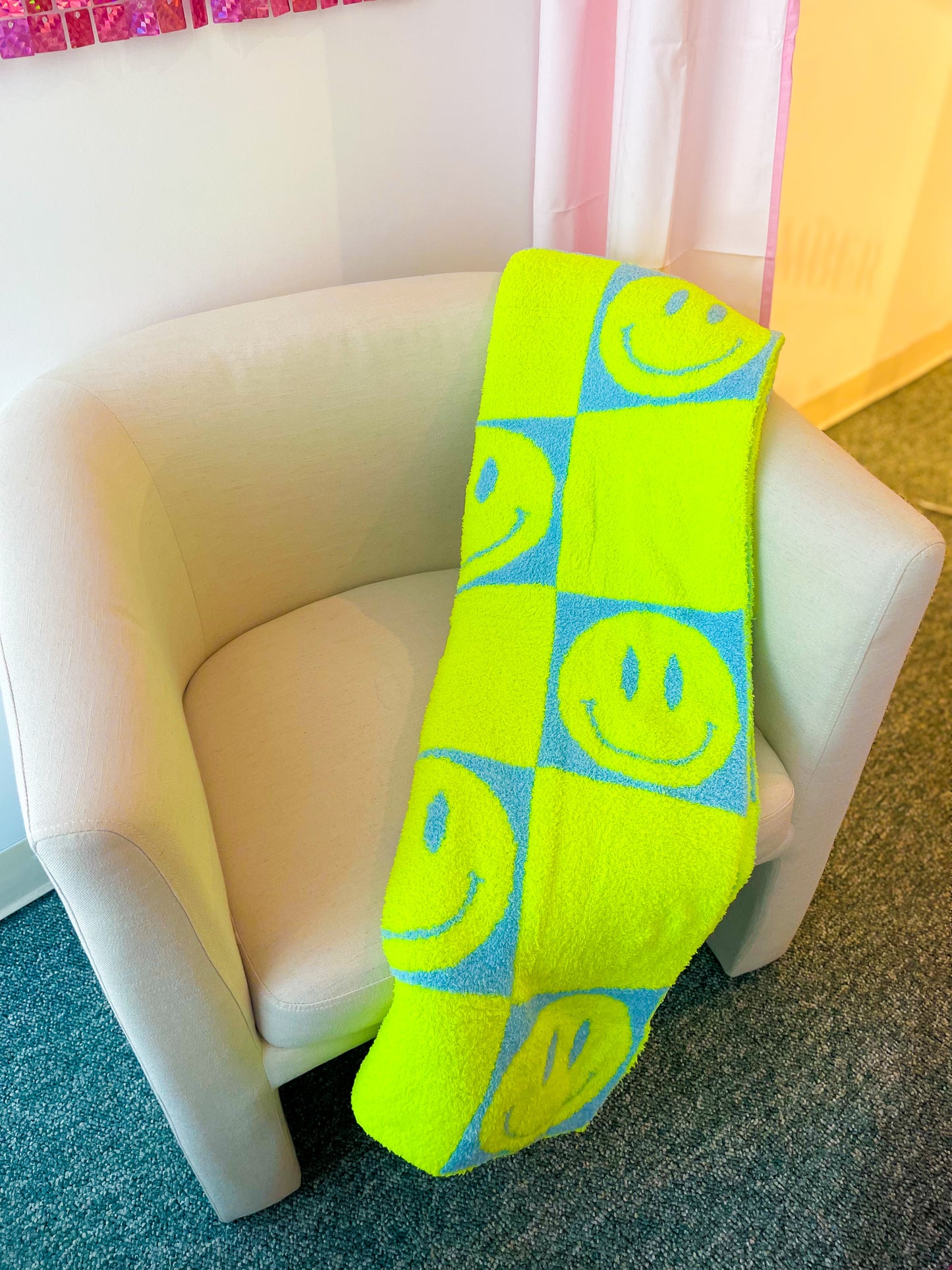 Neon Smiley Checkered Lux Blankets (2 colors)