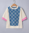 Checked color block tee