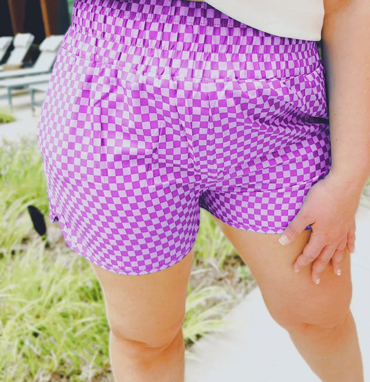 Summer Checkered Shorts (Purple or Tan)