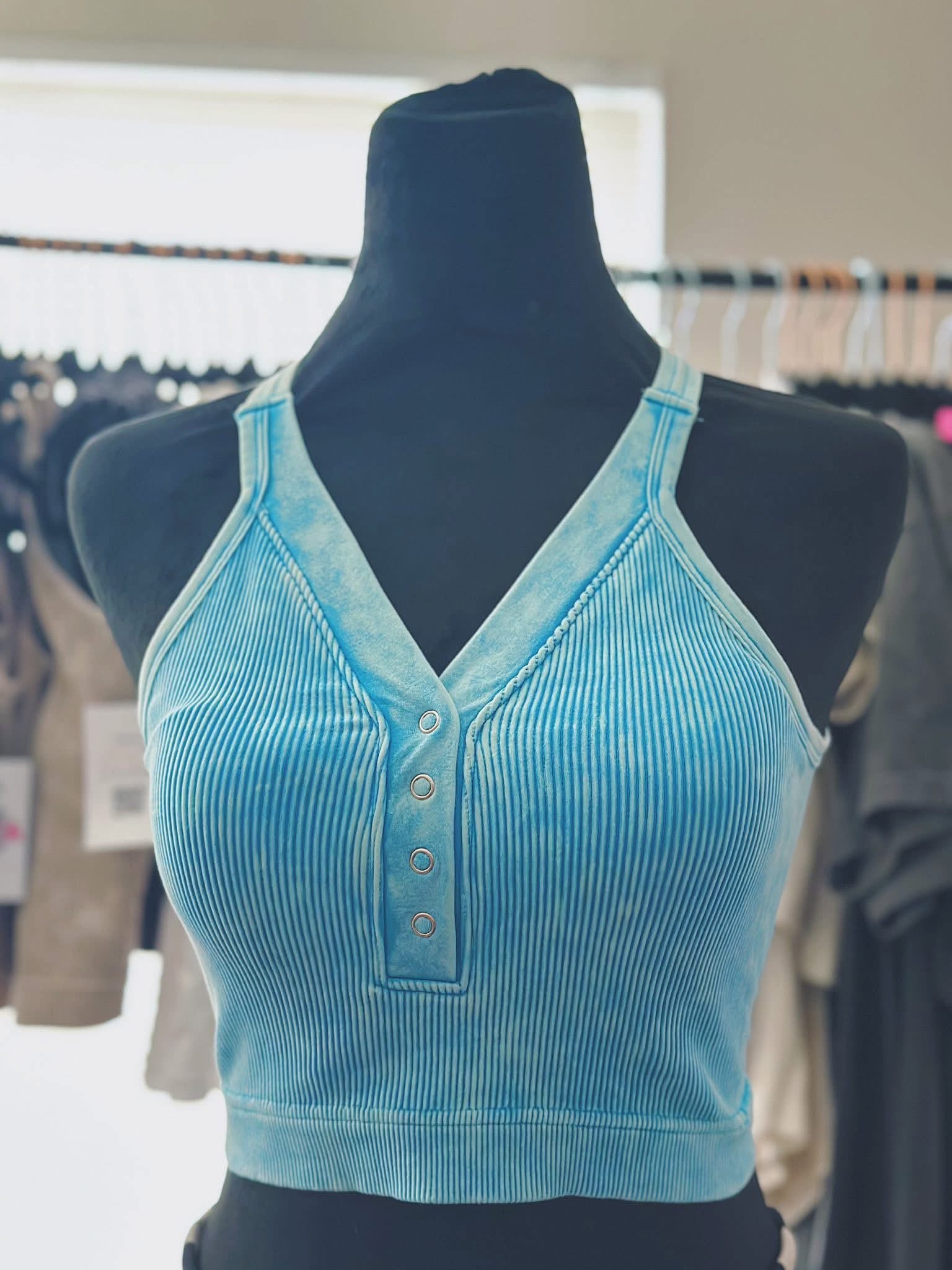 Blue Button Ribbed Tank